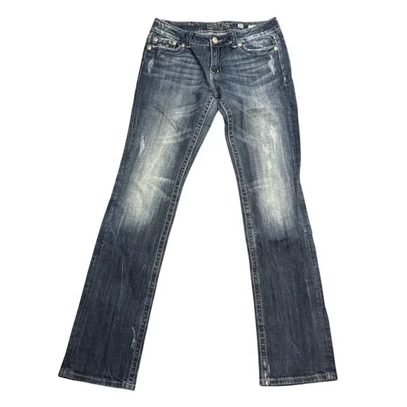 Miss Me Womens Size 30 Straight Leg Jeans Distressed Denim Medium Wash JE1044TX - Picture 2 of 7